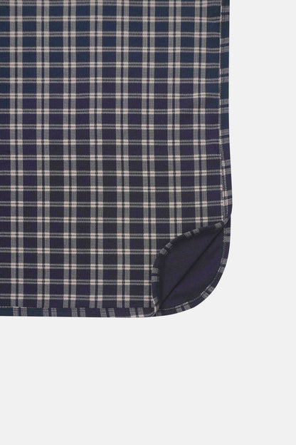 Navy plaid swaddle blanket for boys with white grid lines