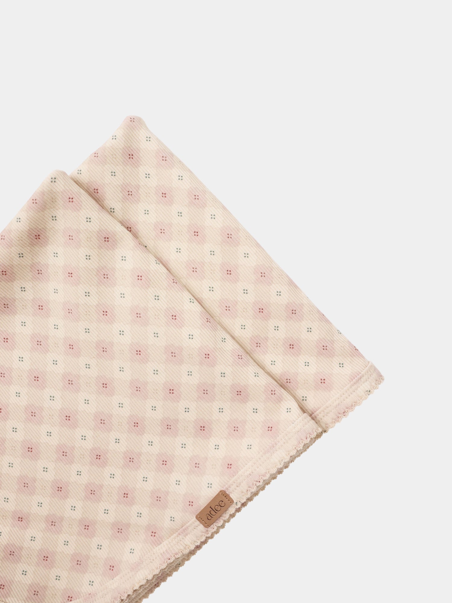 Little Button Blanket Pink by Adee; girls swaddle blanket with tiny dot pattern and fringed edge