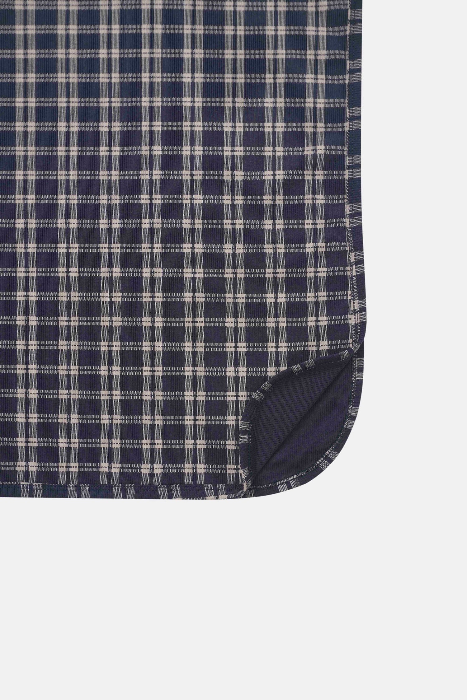 Navy Plaid Layette Set for boys by Adee; navy and white check fabric with curved hem detail