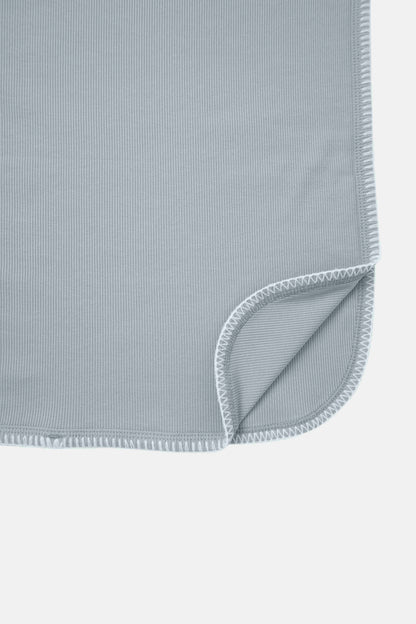 Legacy Stitch Blanket by Adee; light blue ribbed boys swaddle blanket with white stitched edge.