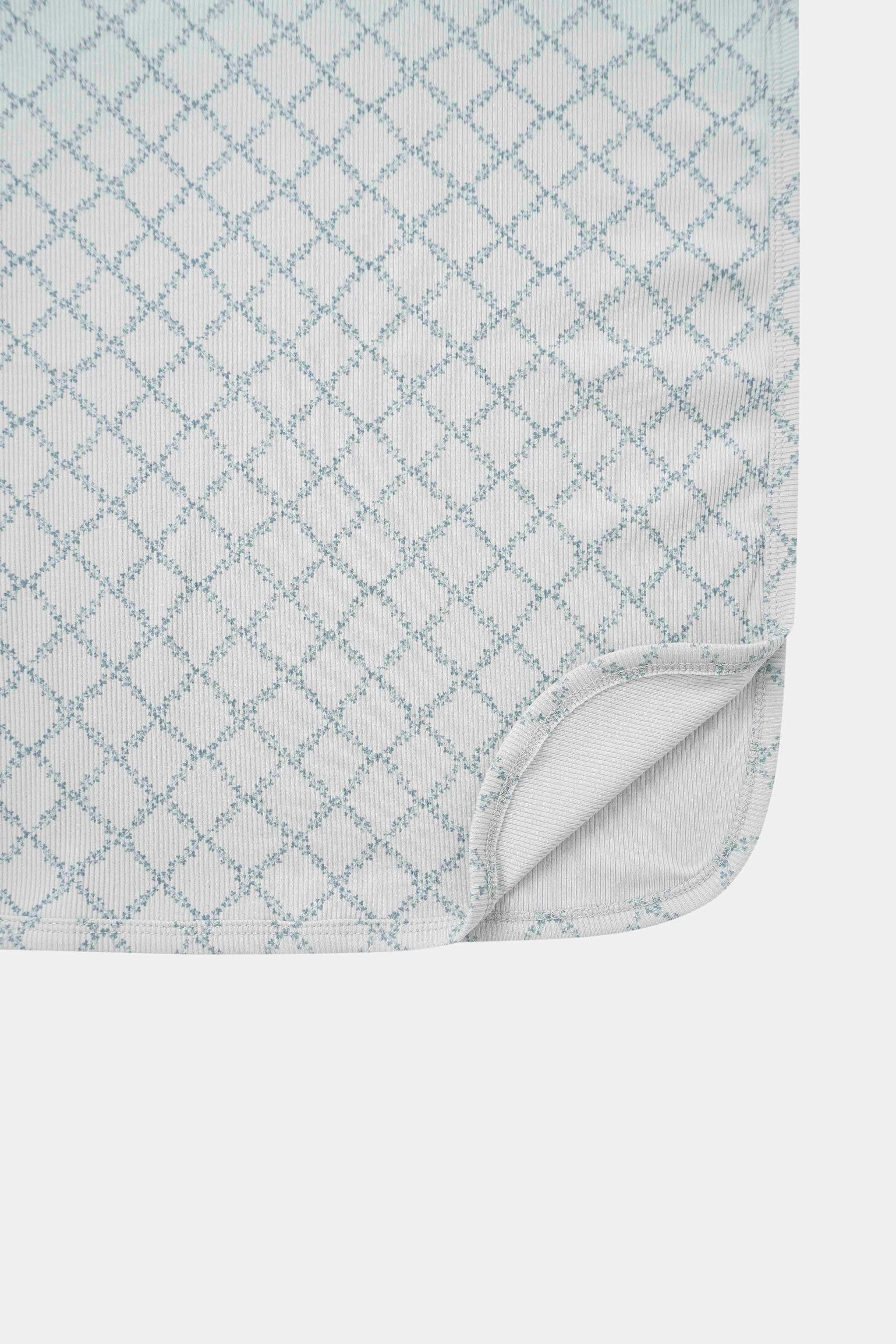 Blue Leaf Blanket by Adee; boys swaddle blanket in pale blue with teal lattice leaf pattern