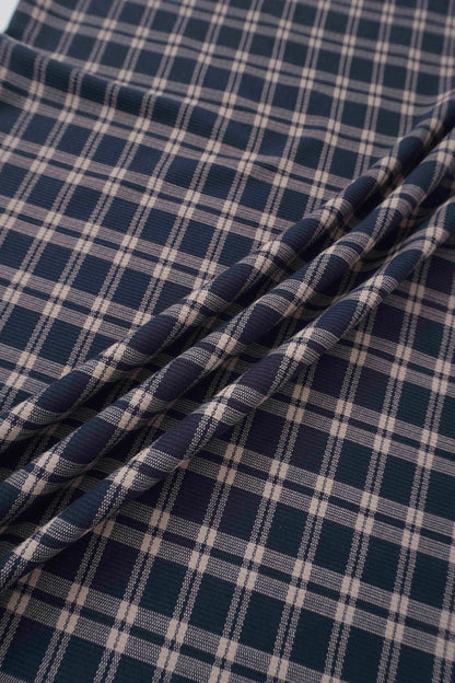 Adee navy plaid fabric for Boys Layette Set; navy and white check pattern