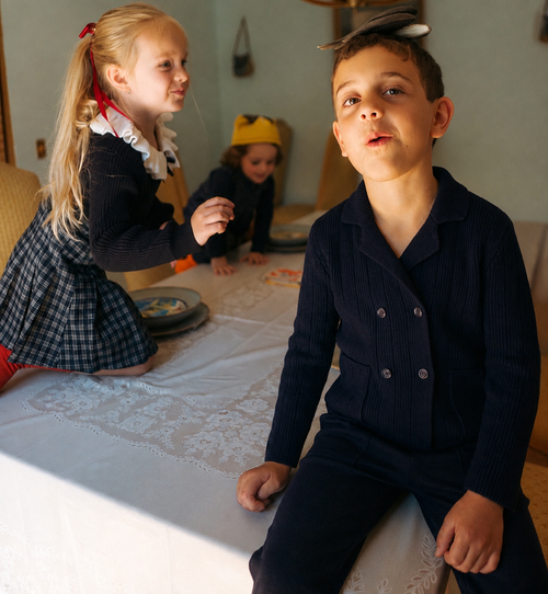 Knit blazer navy for boys; dressy top in dark blue knit with buttons