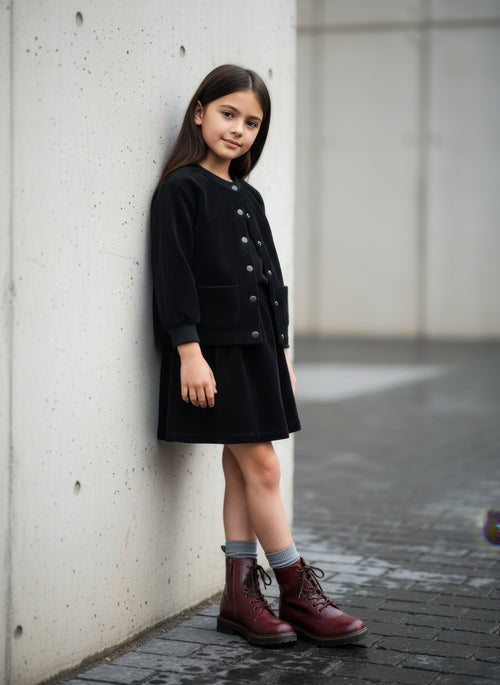 Girls corduroy skirt in black with textured fabric for everyday wear