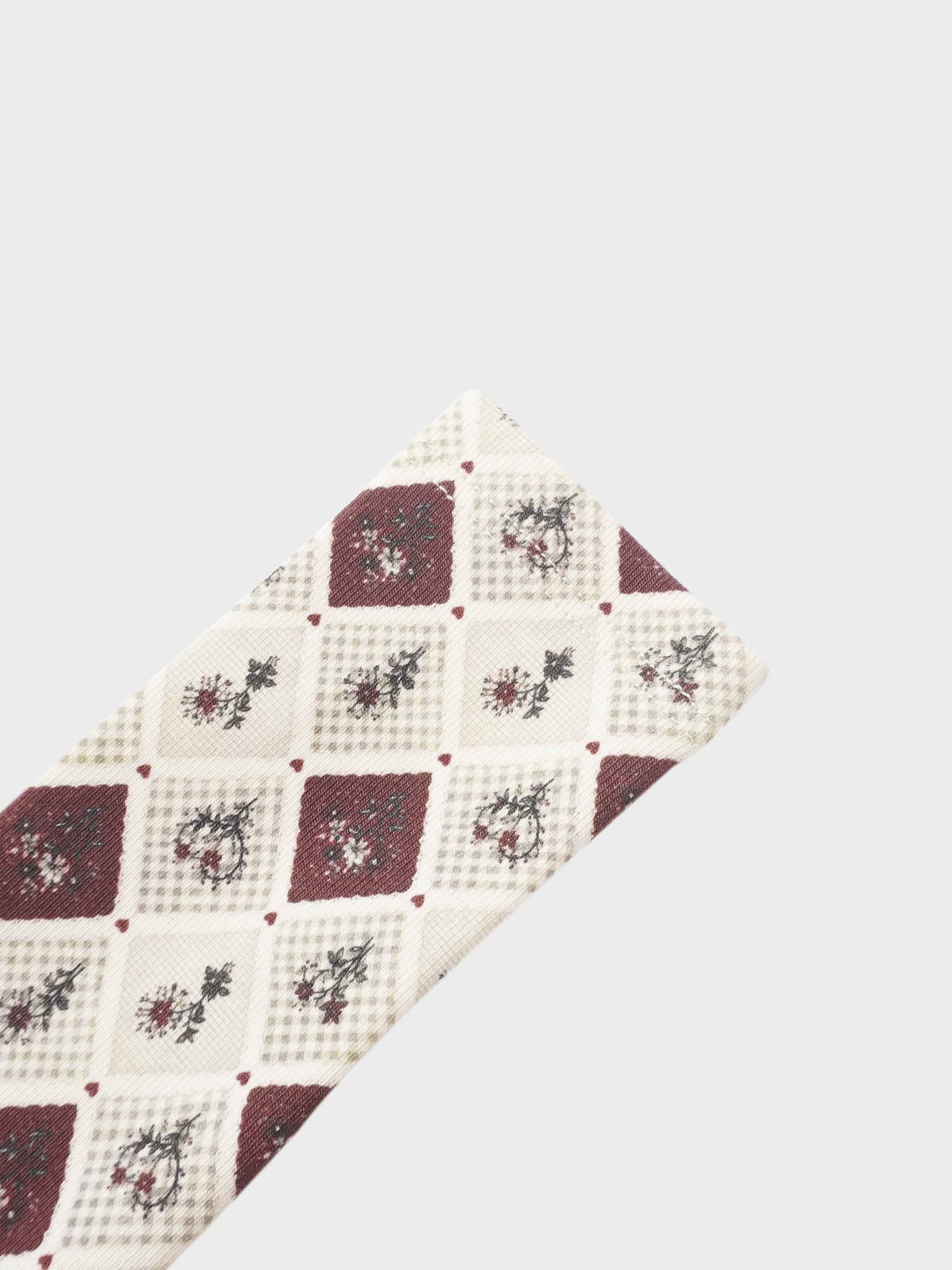 Mosaic Floral Mock Neck T-Shirt, girls top in cream and burgundy mosaic floral pattern