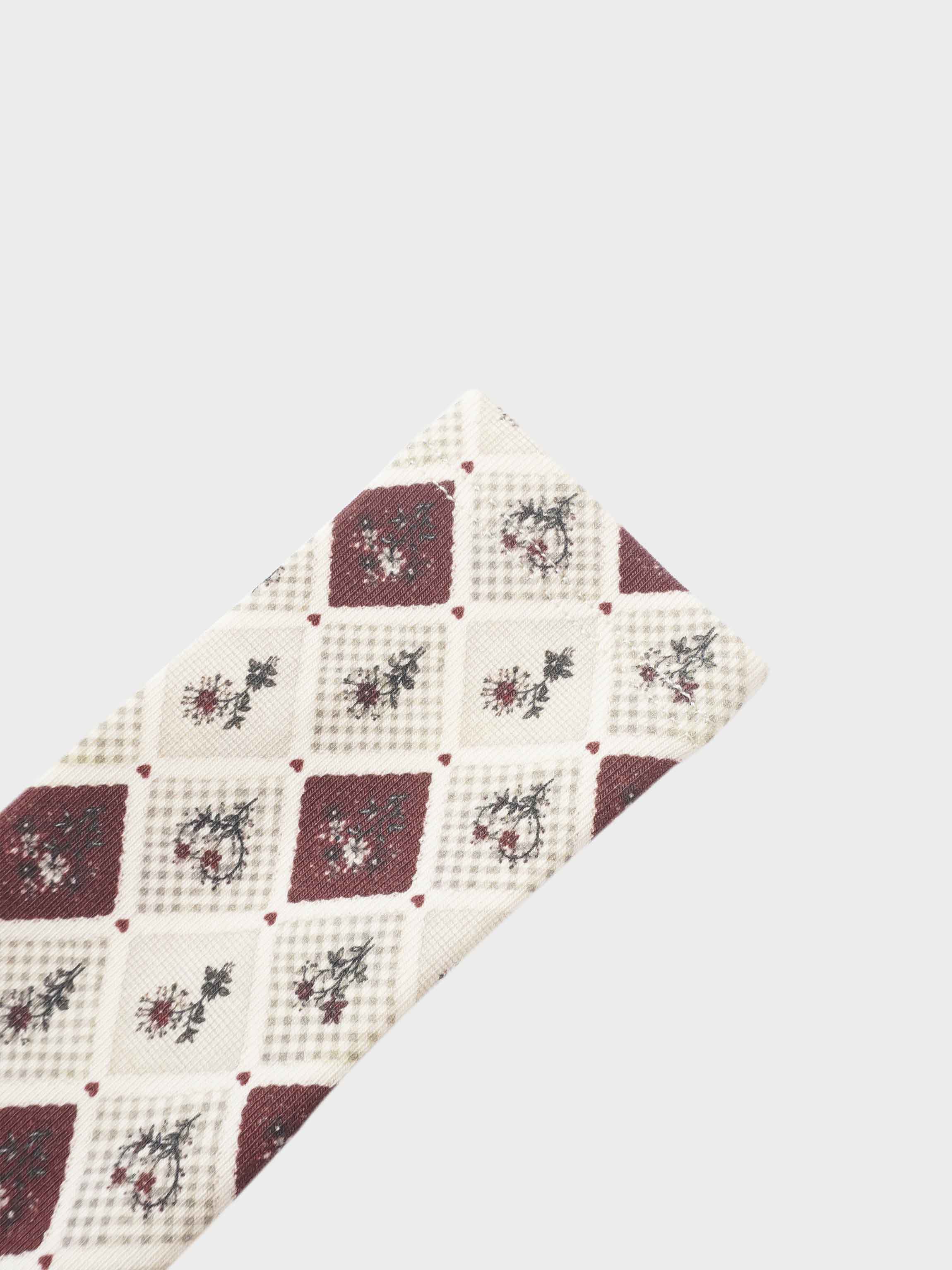 Mosaic Floral Mock Neck T-Shirt, girls top in cream and burgundy mosaic floral pattern
