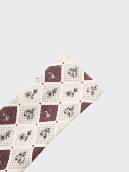 Mosaic Floral Mock Neck T-Shirt, girls top in cream and burgundy mosaic floral pattern