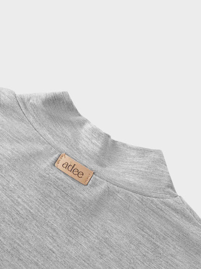 Modal Mock Neck T‑shirt for girls, grey heather knit with Adee tag visible.