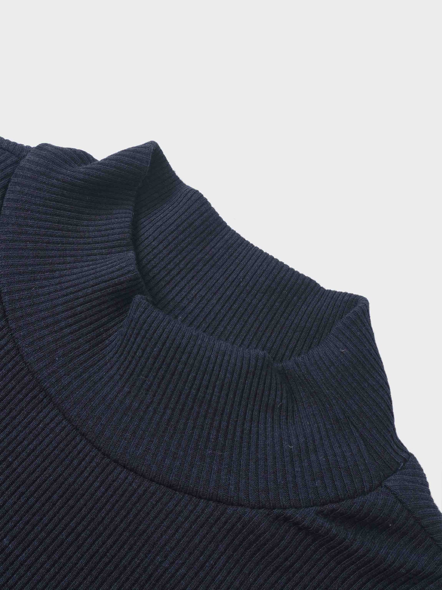 Ribbed Mock Neck Bodysuit - Navy by Adee; navy ribbed knit, unisex dressy top.
