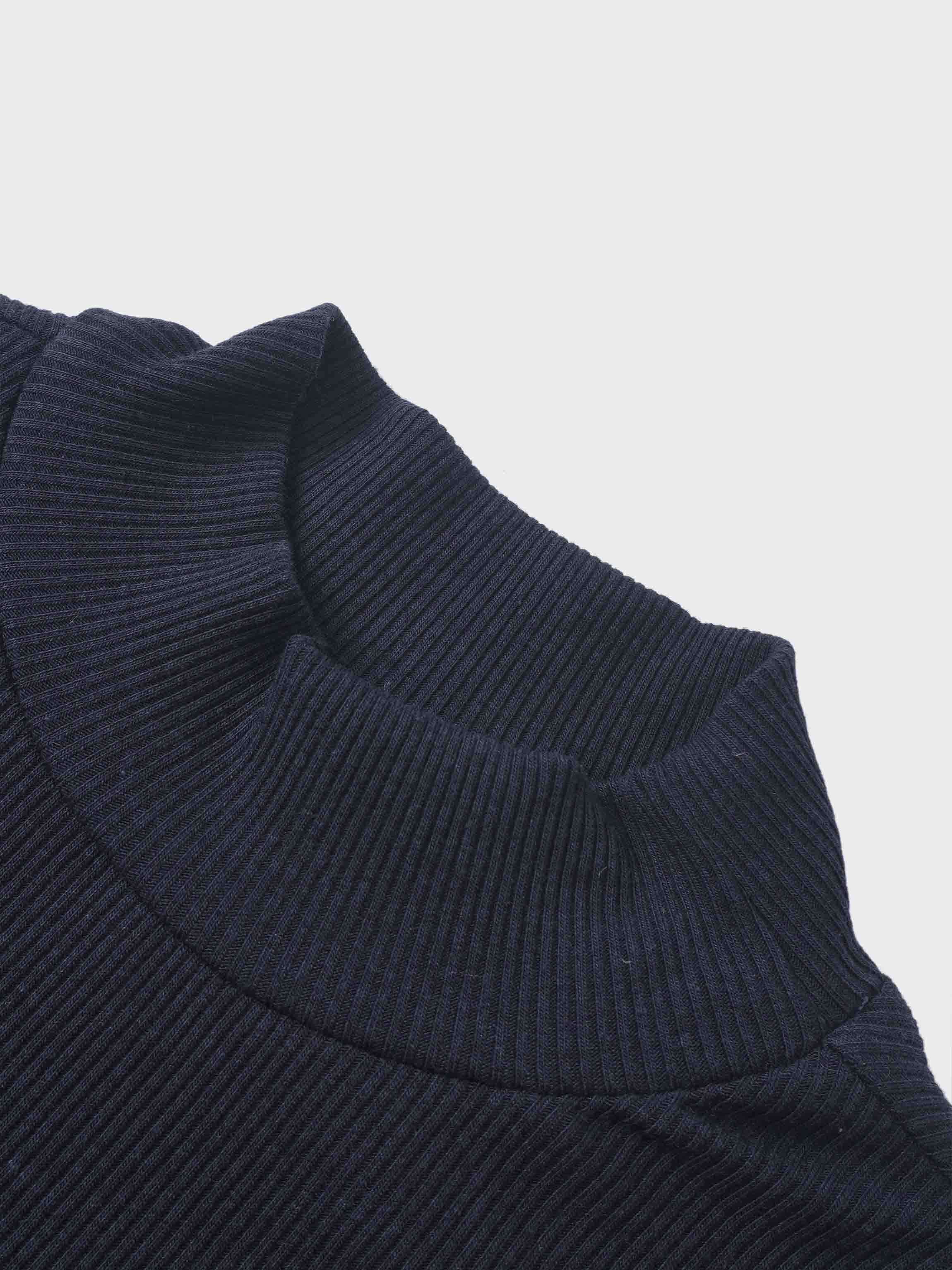 Ribbed Mock Neck Bodysuit - Navy by Adee; navy ribbed knit, unisex dressy top.