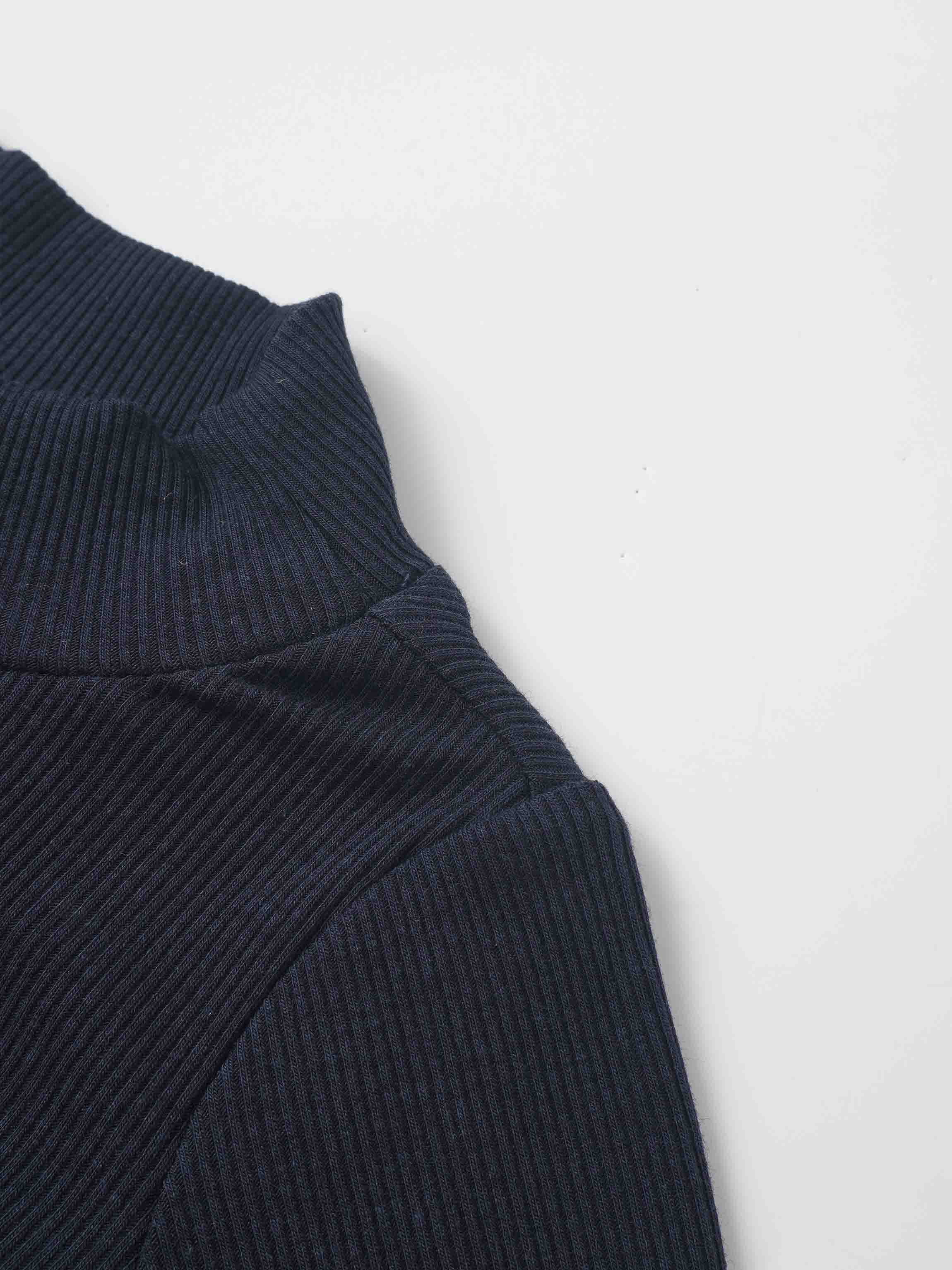 Ribbed mock neck navy bodysuit by Adee; unisex dressy top.