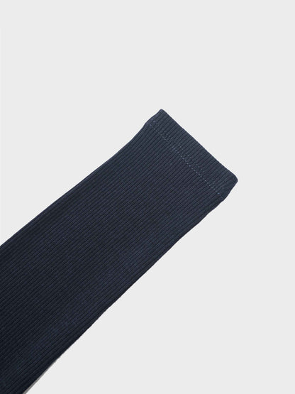Ribbed mock neck bodysuit Adee in navy knit, unisex dressy top.