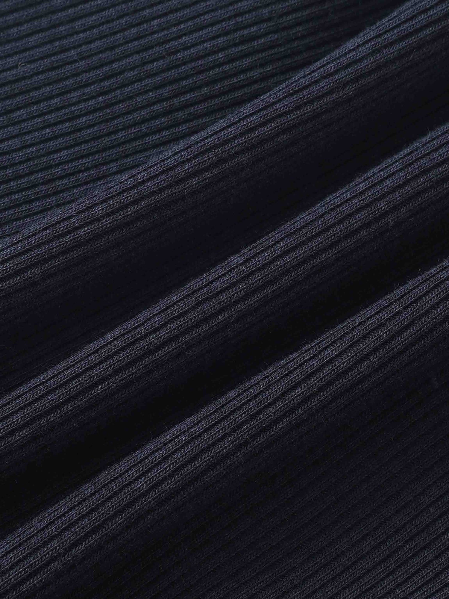 Adee ribbed navy mock-neck bodysuit fabric close-up; unisex dressy top