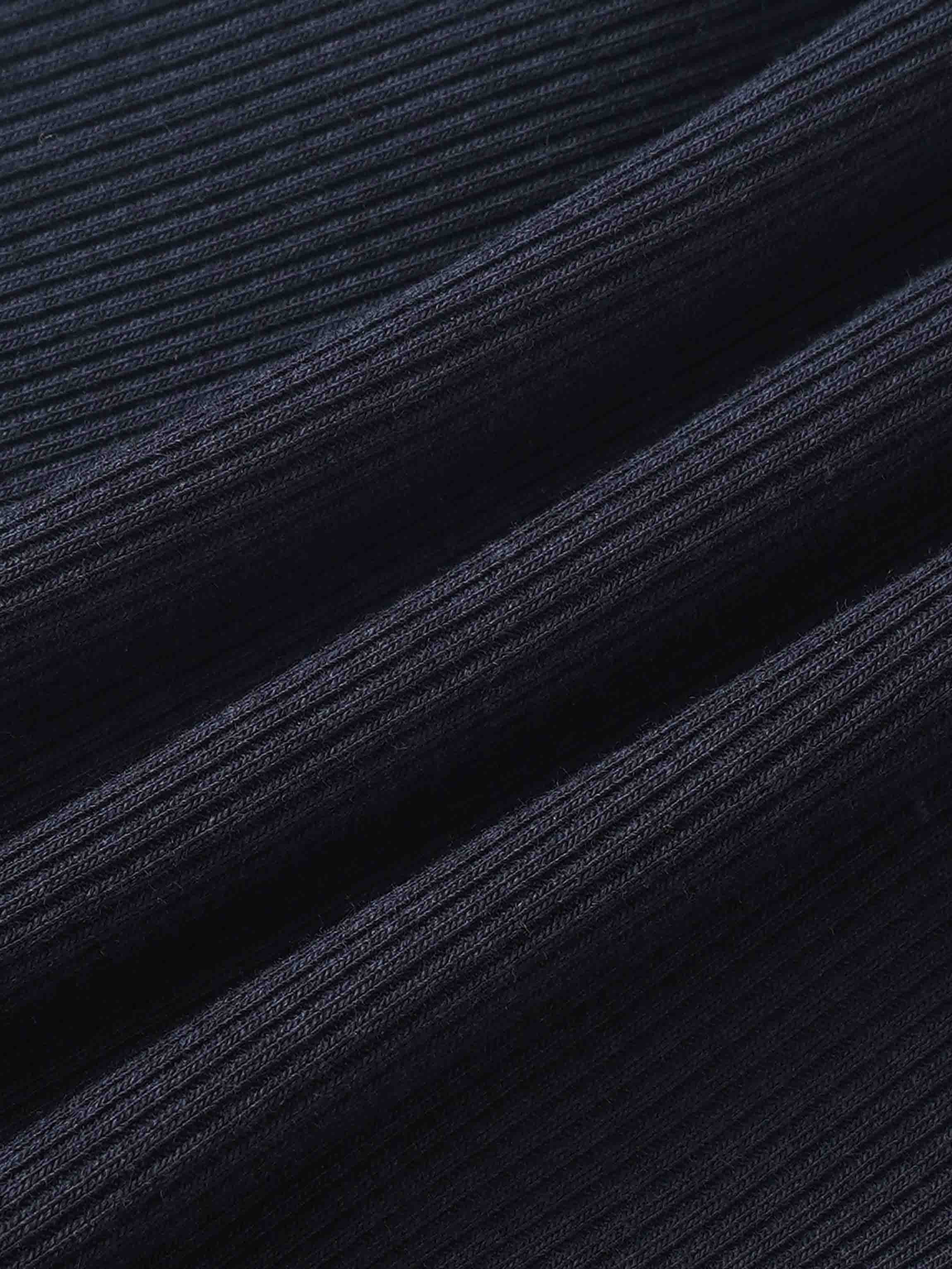 Adee ribbed navy mock-neck bodysuit fabric close-up; unisex dressy top