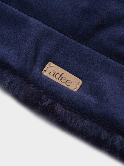 Plush velour blanket navy for boys by Adee, soft fabric with visible label
