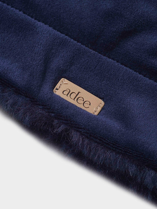 Plush velour blanket navy for boys by Adee, soft fabric with visible label