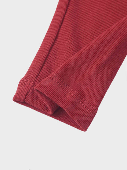 Non ribbed red leggings by Adee; unisex basics bottoms