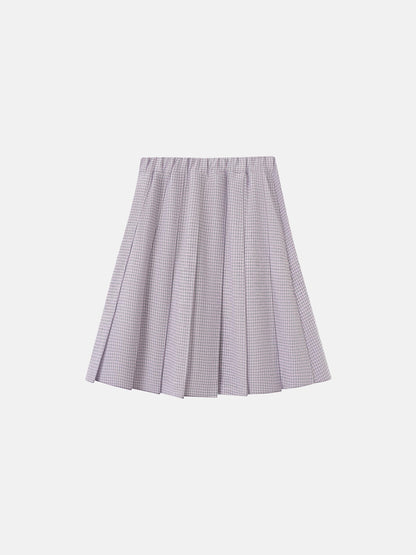 Gingham pleated skirt for girls, grey gingham, Adee brand, dressy style.