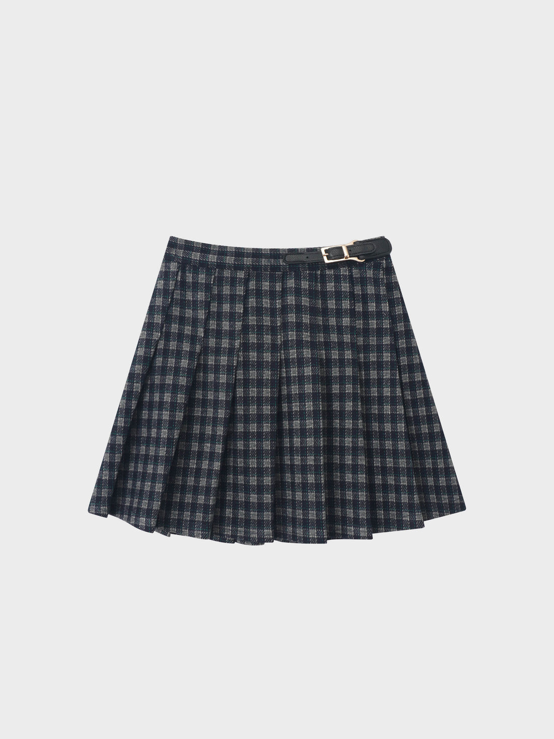 Plaid pleated navy skirt for girls by Adee with a slim black belt detail