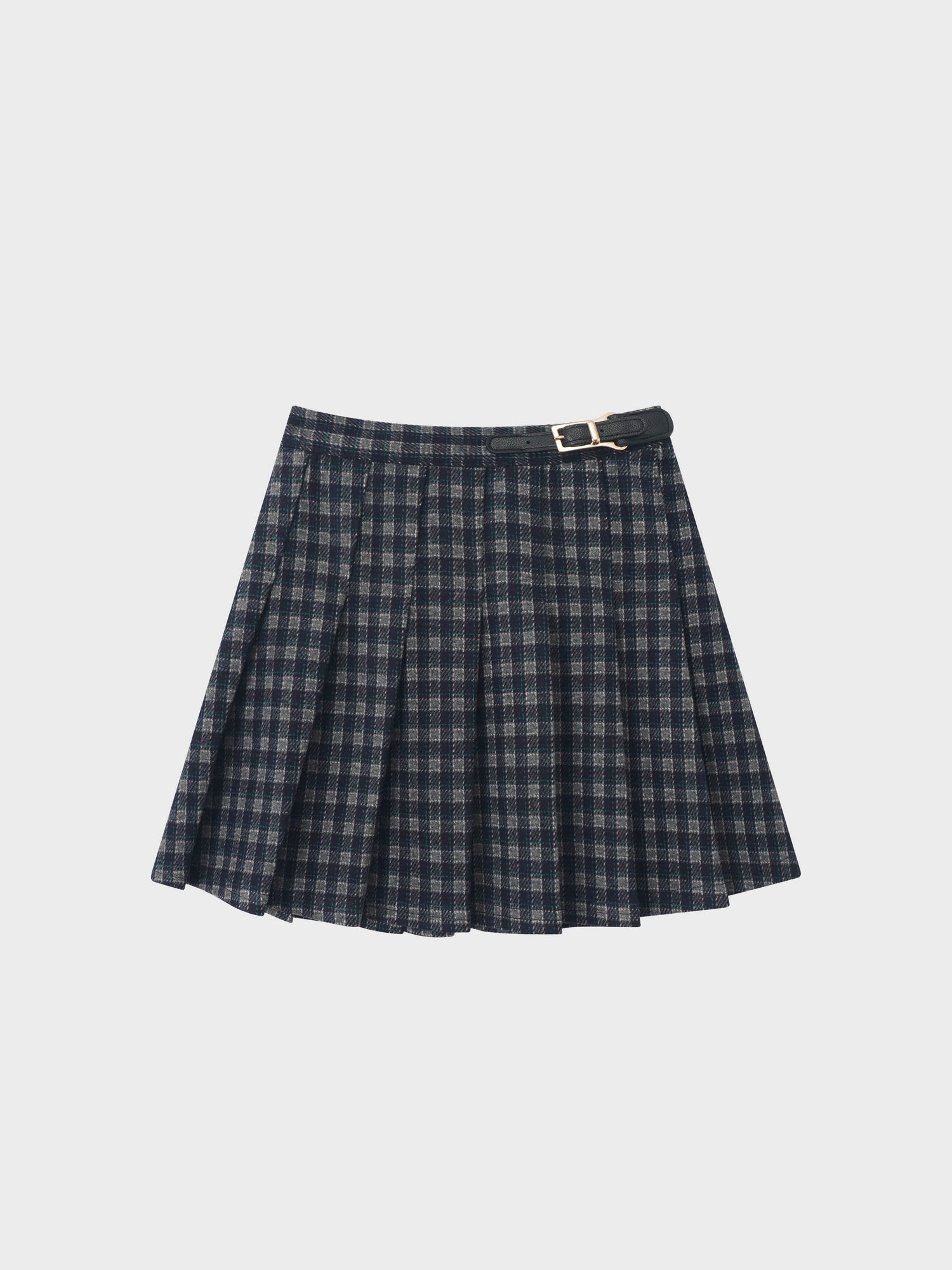 Plaid pleated navy skirt for girls by Adee with a slim black belt detail