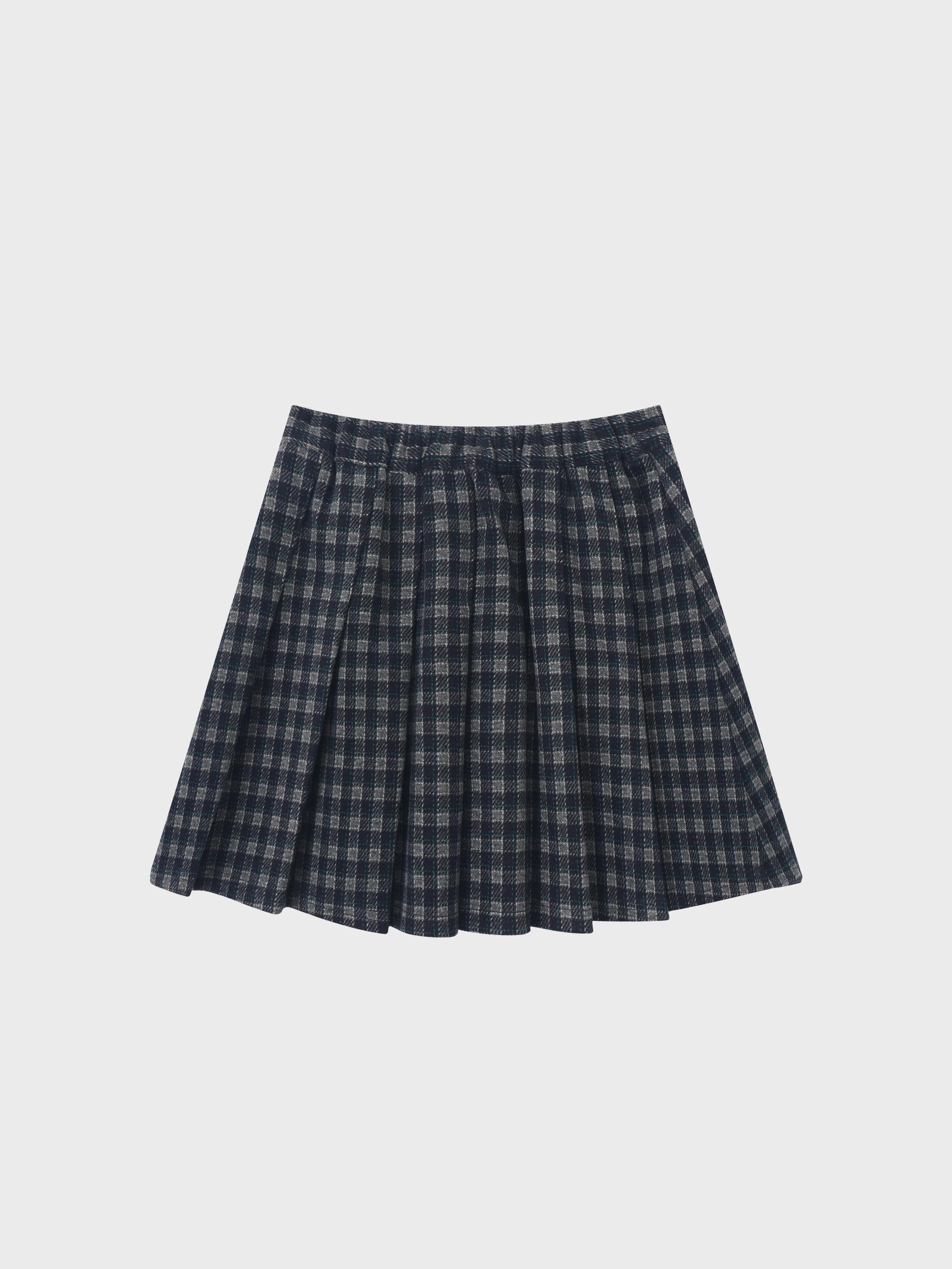 Adee plaid pleated skirt for girls, navy plaid, dressy style.