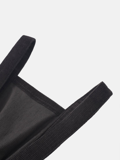 Grey corduroy overalls for boys by Adee; close-up of strap and top stitching