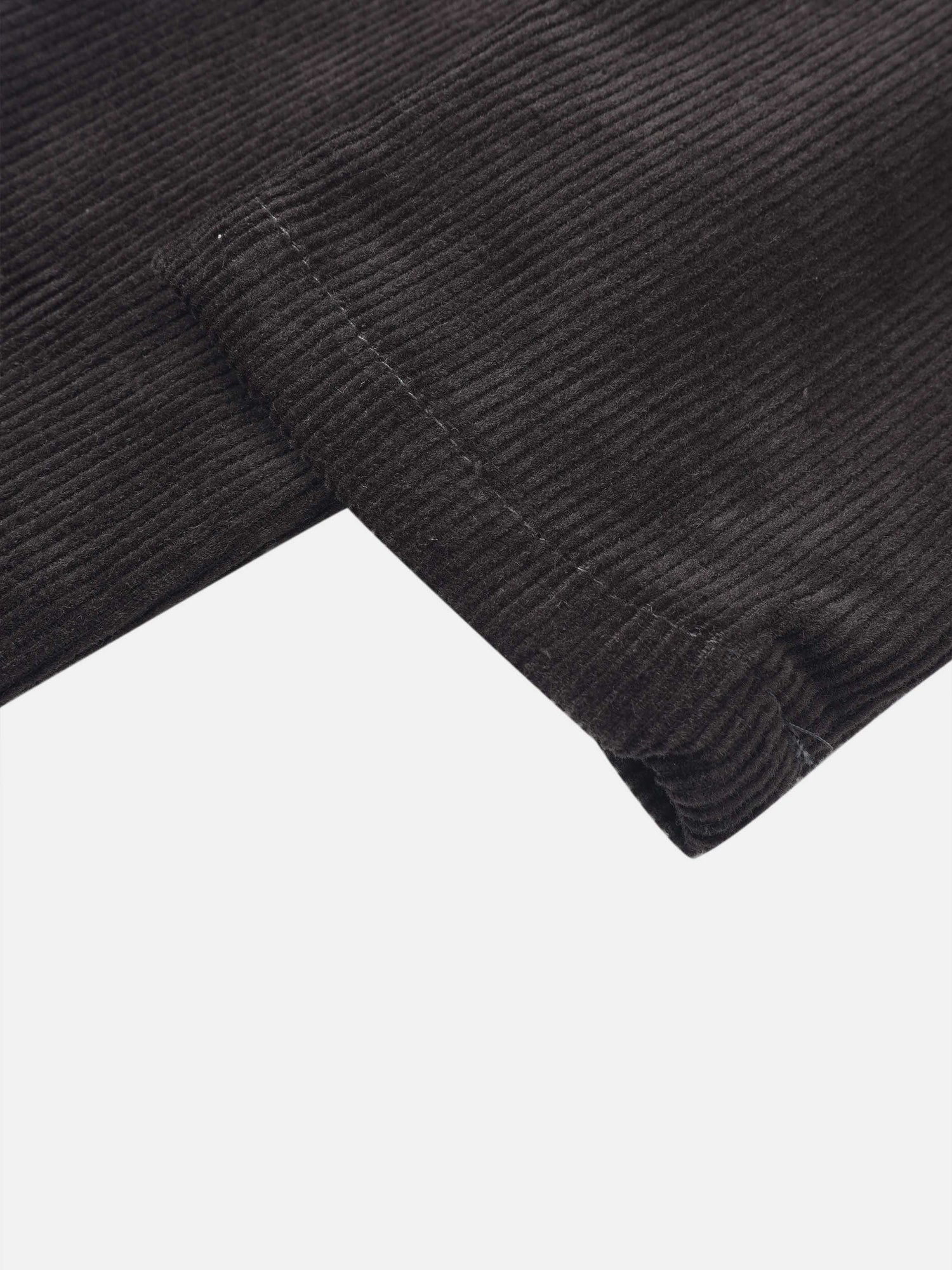 Grey corduroy boys overalls by Adee, close-up of fabric and seam