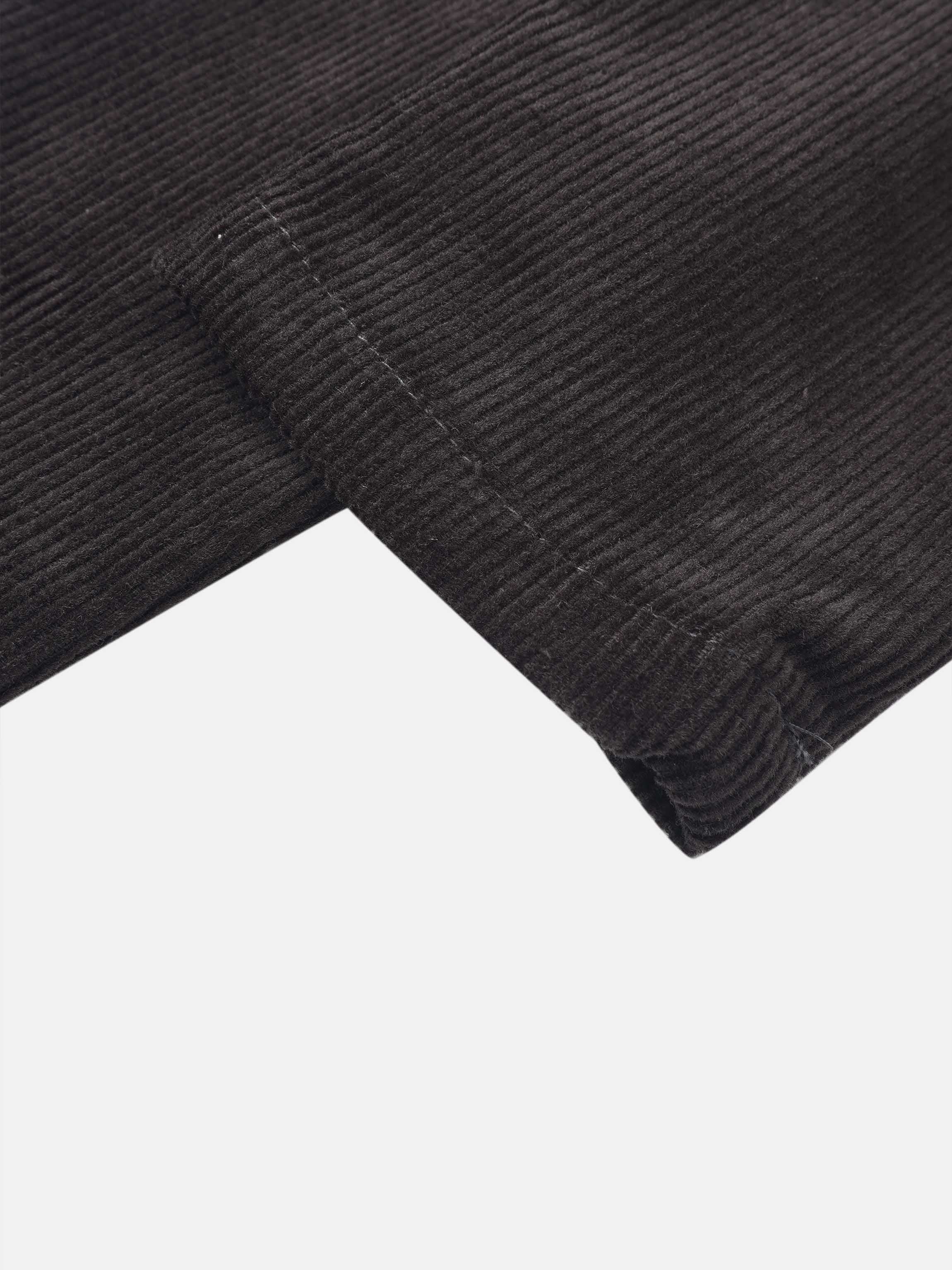 Grey corduroy boys overalls by Adee, close-up of fabric and seam