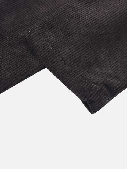 Grey corduroy boys overalls by Adee, close-up of fabric and seam
