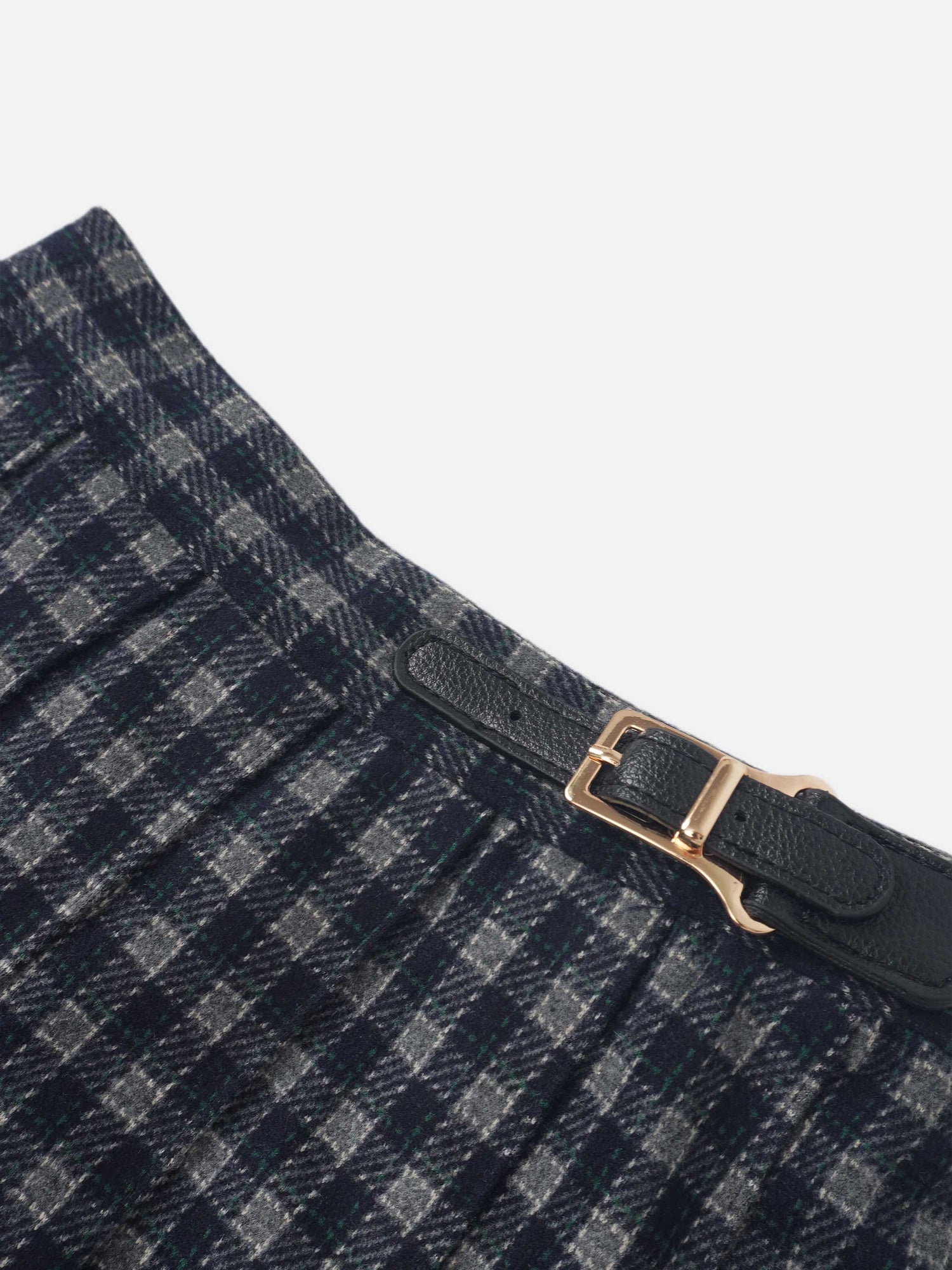 Plaid Pleated Skirt - Navy for girls by Adee; black belt with gold-tone buckle