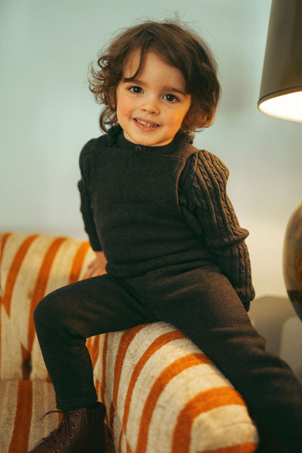 Knit sweater for boys, grey with cable-knit sleeves, dressy top