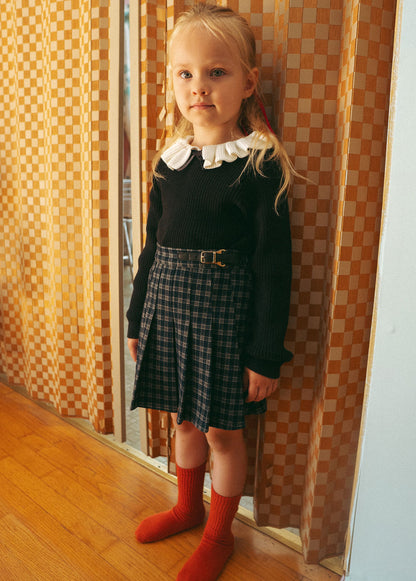 Plaid navy pleated skirt for girls with belt, dressy apparel