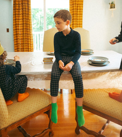 Plaid navy pants for boys, dressy bottoms with cropped length