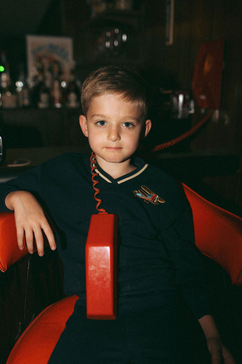 Embroidered Jet Sweatshirt for boys, navy with jet patch