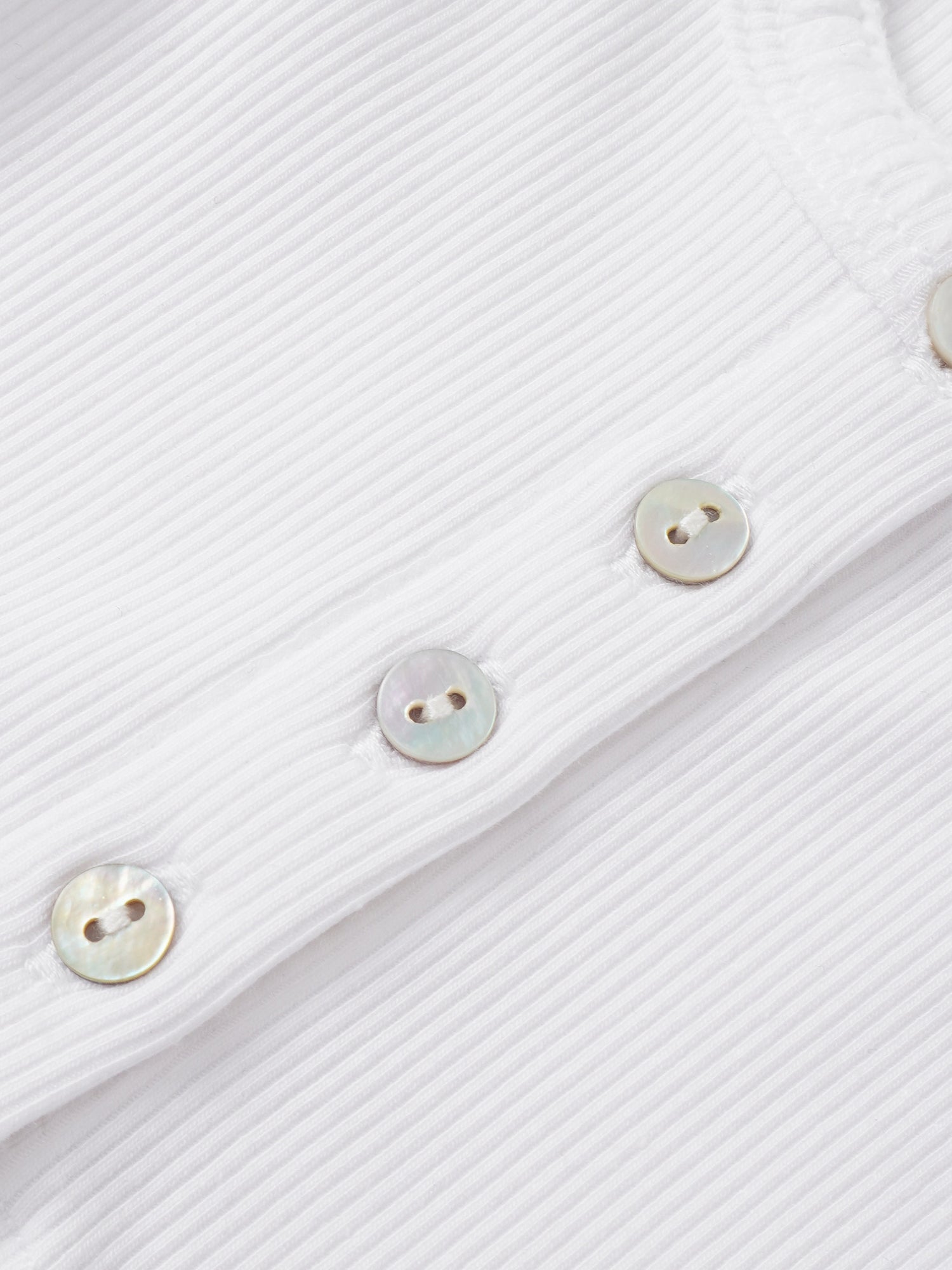 Legacy Stitch Cardigan in white with ribbed knit texture and pearl buttons
