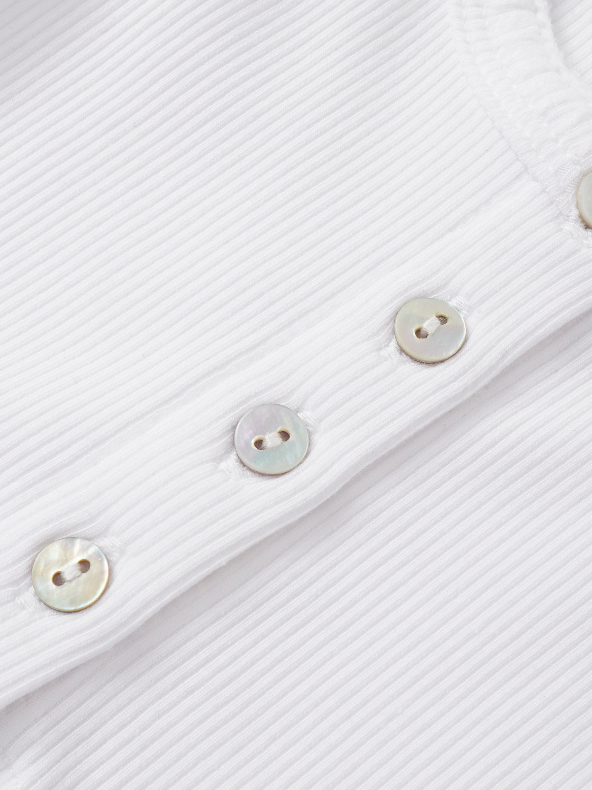 Legacy Stitch Cardigan in white with ribbed knit texture and pearl buttons