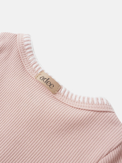 Legacy Stitch Cardigan in light pink ribbed knit for girls by Adee, dressy top