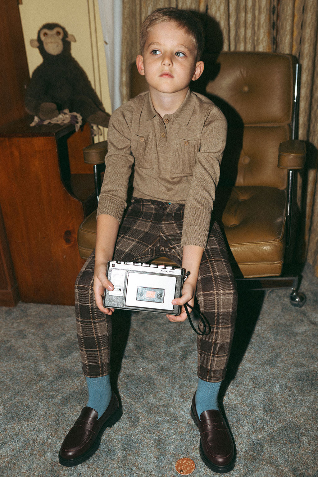 Plaid Pants - Brown by Adee; boys dressy bottoms in brown plaid.