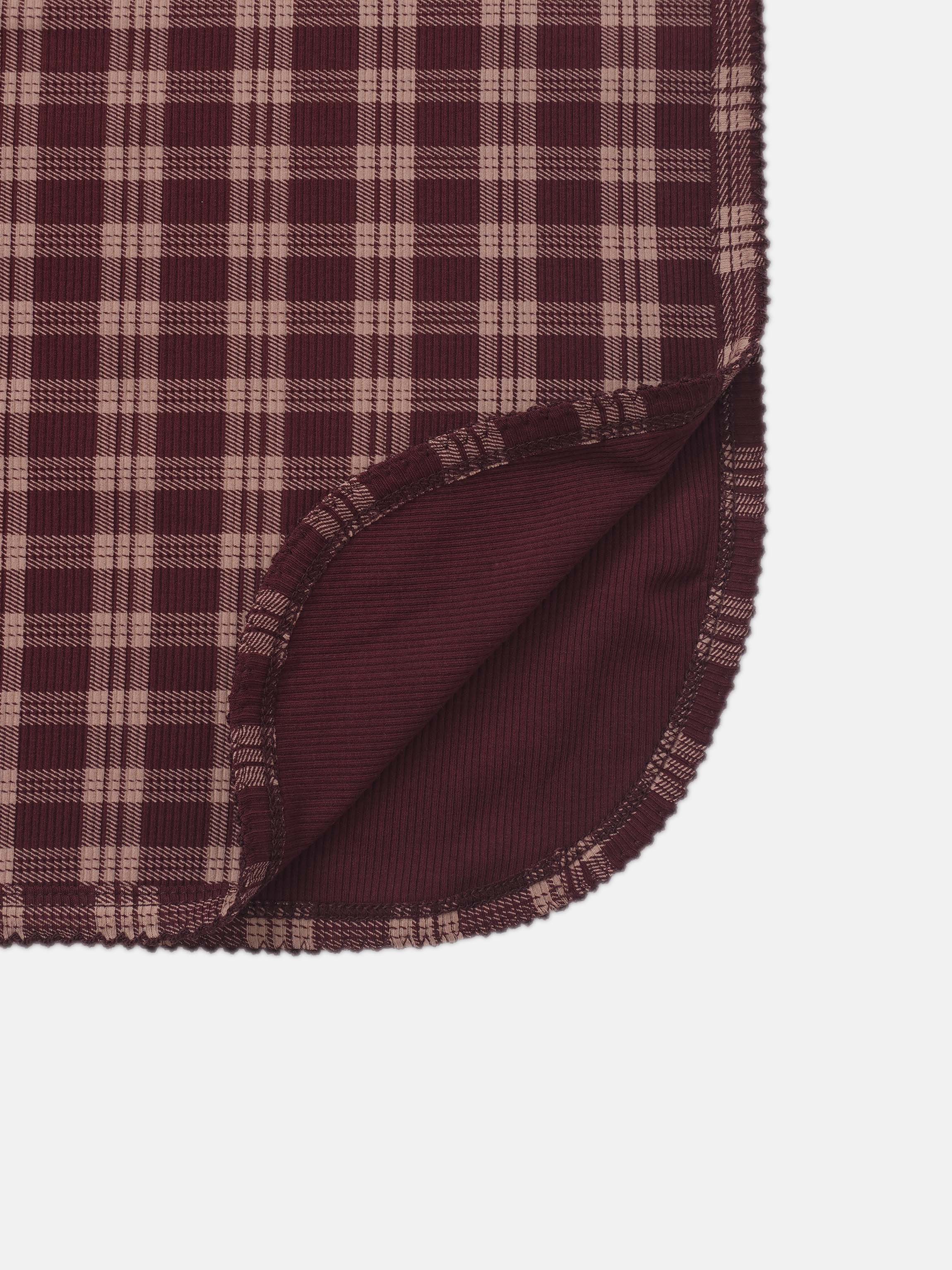Layette set for girls in burgundy plaid by Adee; soft sleepwear fabric