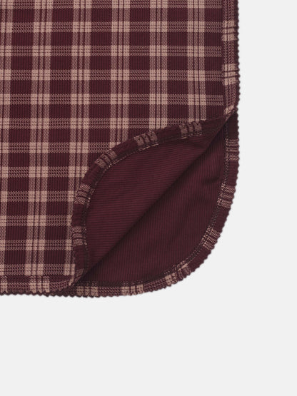 Layette set for girls in burgundy plaid by Adee; soft sleepwear fabric