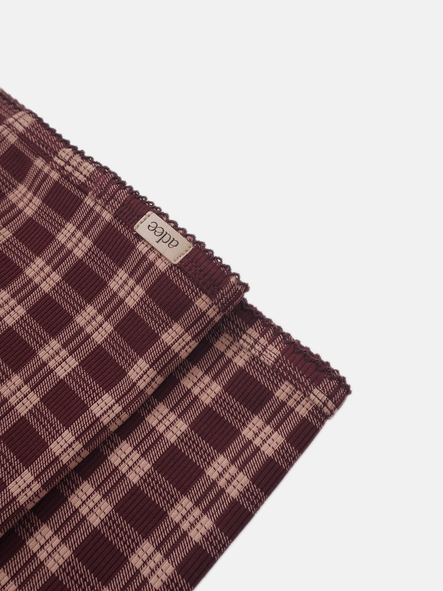 Burgundy plaid layette set by Adee with tag and ribbed edge