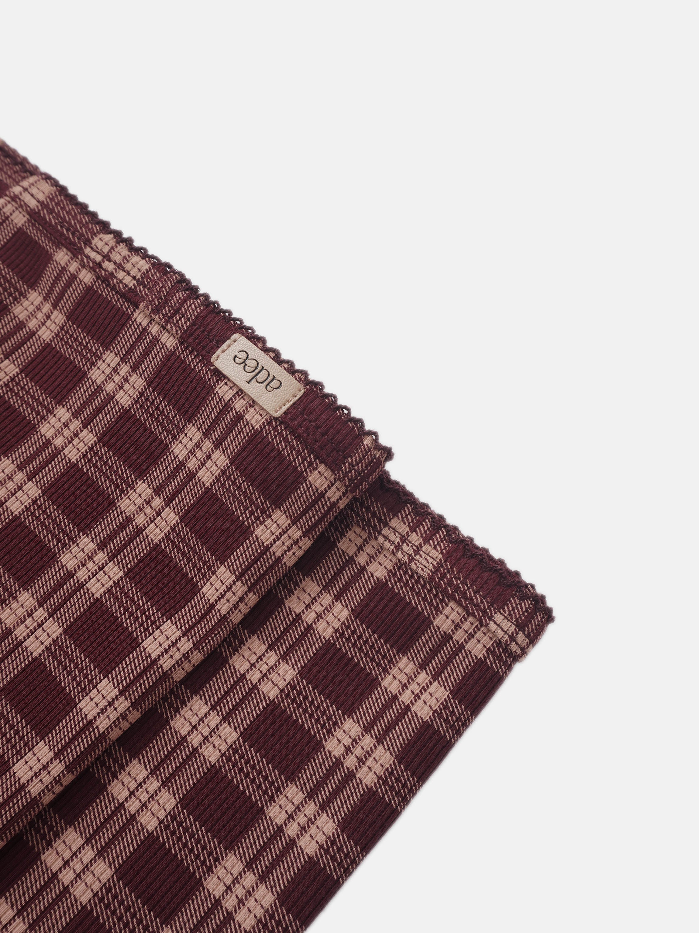 Burgundy plaid layette set by Adee with tag and ribbed edge