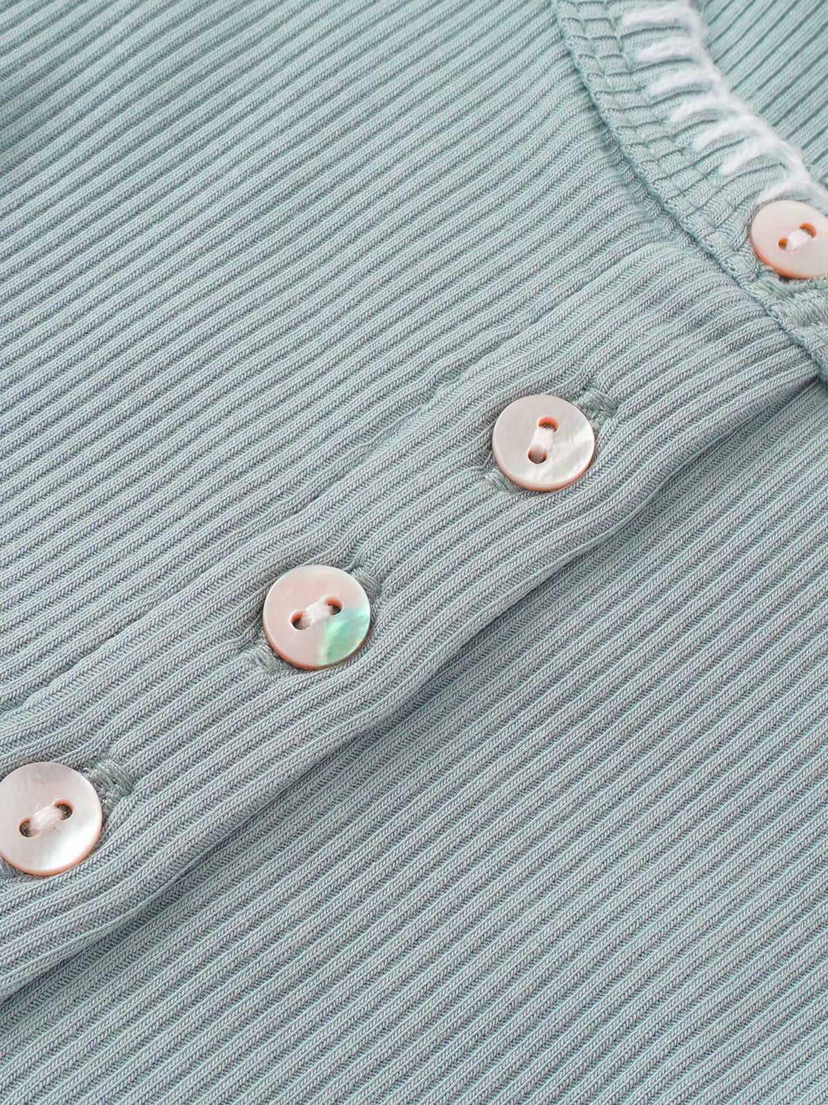Legacy Stitch Cardigan by Adee in light blue knit with pearlescent buttons