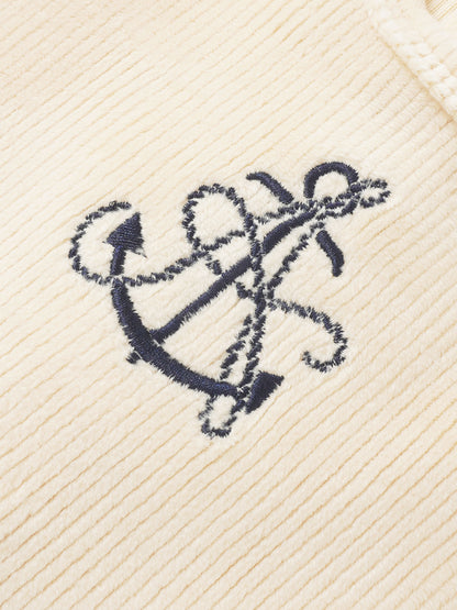 Embroidered Anchor Stretchy by Adee, beige fabric with navy anchor embroidery