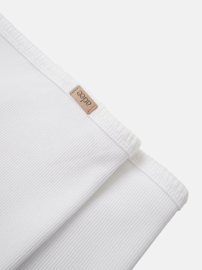 Legacy Stitch Blanket white swaddle by Adee, unisex ribbed cotton with leather tag
