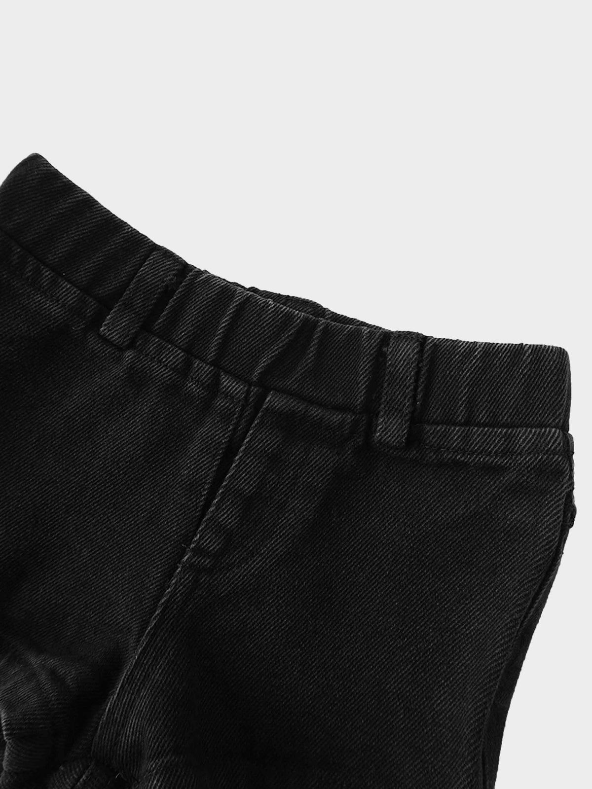 Black denim shorts waistband detail