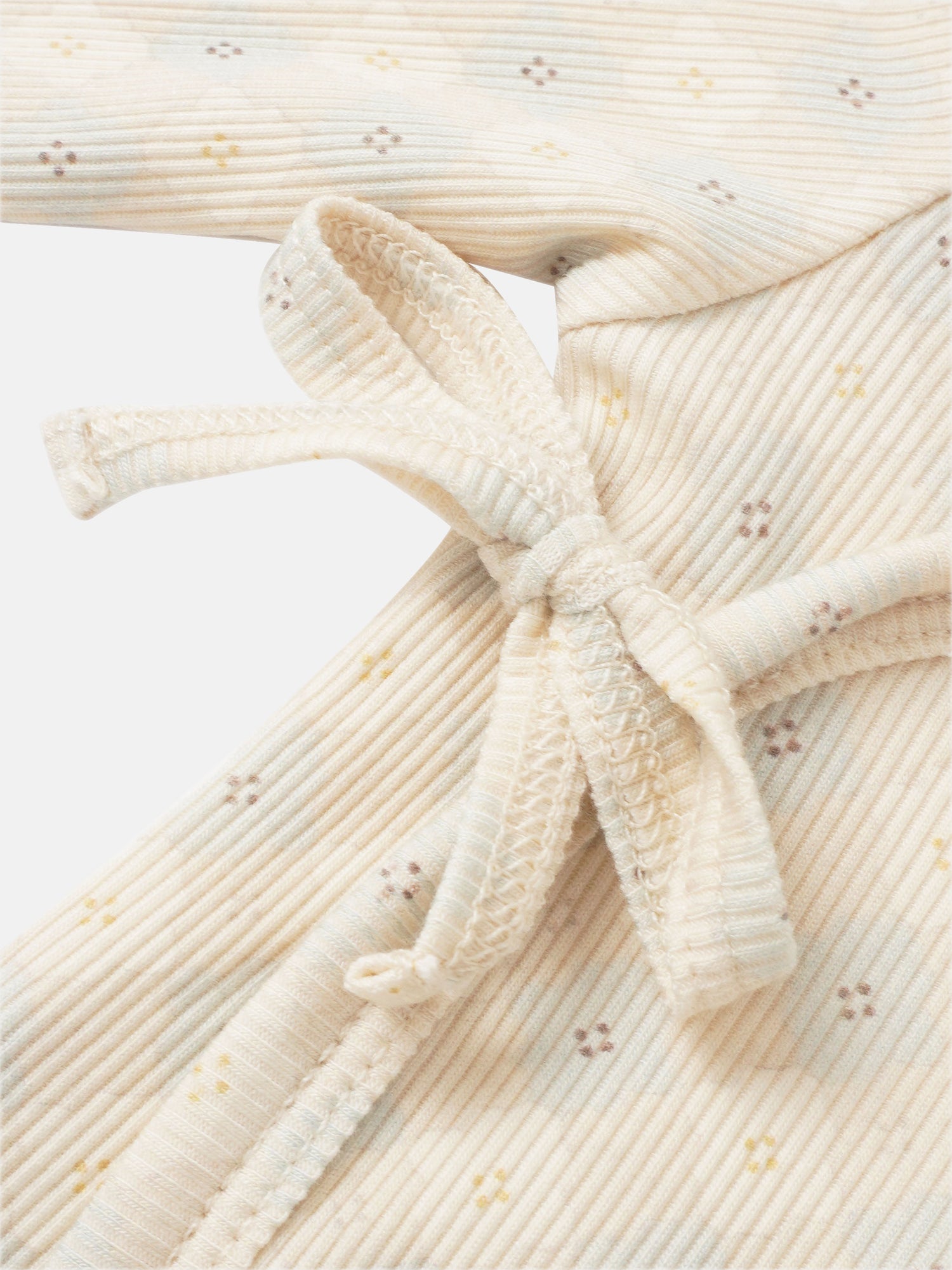 Little Button Stretchy - Blue, Adee Boys Stretchies in cream ribbed fabric with a tie belt