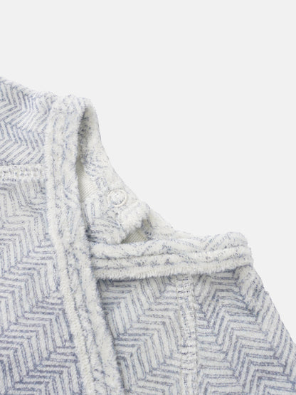 Heritage Herringbone Blue layette set by Adee; plush blue-and-white baby outfit with sherpa trim