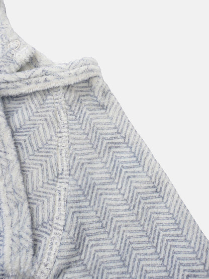 Heritage Herringbone Blue layette set by Adee; fleece-lined baby boys garment with blue herringbone pattern