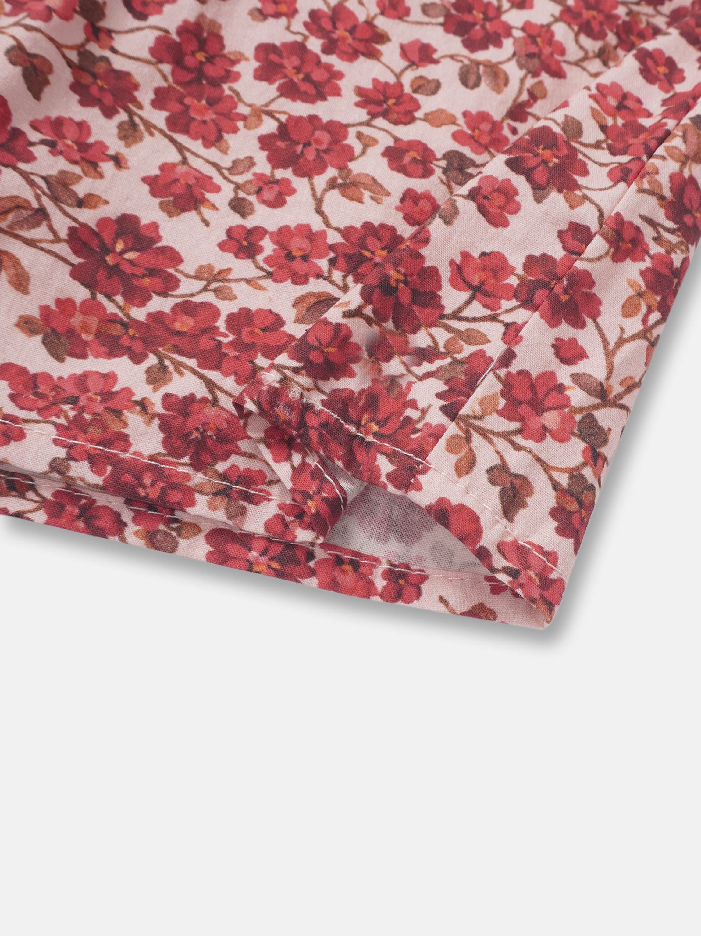 Red Flower Shirt &amp; Bloomers Set for little girls in pink floral print fabric by Adee.